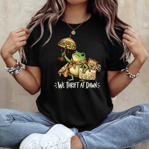 Funny thrifting frog shirt - thrifting, t-shirt